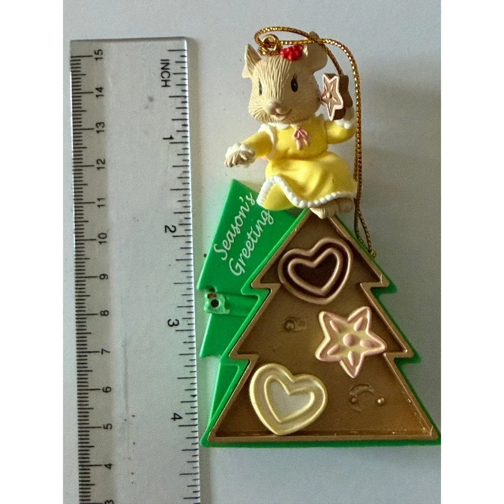 Enesco Christmas Mouse Ornament Yellow Dress Holding Star Tree Season's Greeting